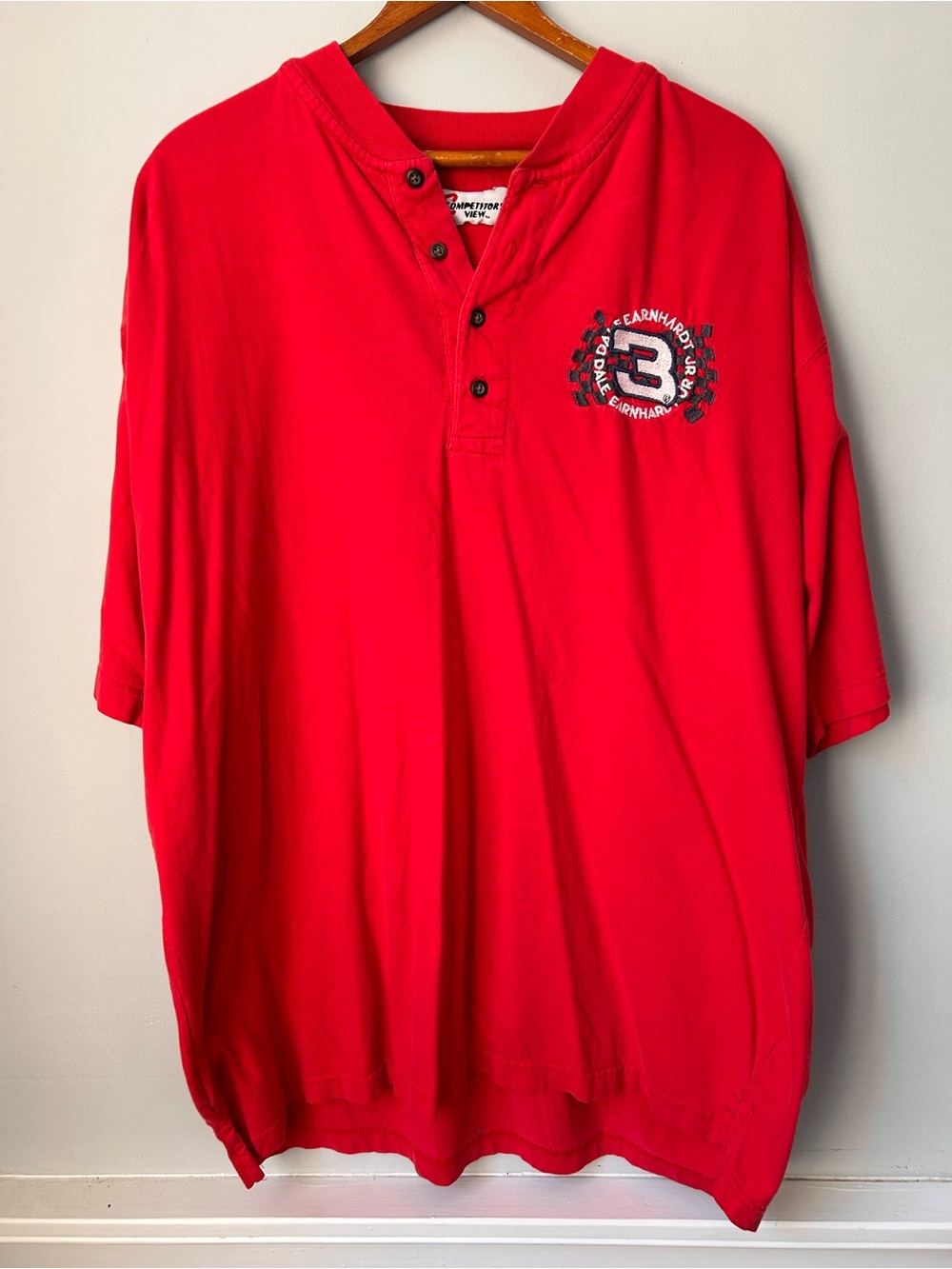 Vintage Dale Earnhardt Competitors View Red Henley Shirt XL 100% Cotton NASCAR